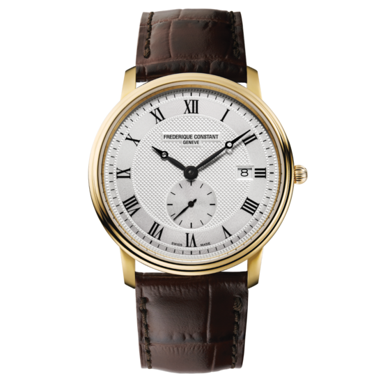 Frederique Constant Pre-Owned Frederique Constant Slimline FC-245M5S5, Quartz,  staal double/leer bruin, wijzerpl. zilverkl. small second, datum, 3ATM
