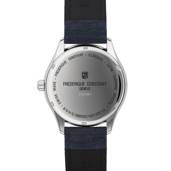 Frederique Constant Frederique Constant Classics FC-252NS5B6, Quartz, GMT,  40 mm, staal/leer blauw, blauwe wijzerplaat, datum, 5ATM.