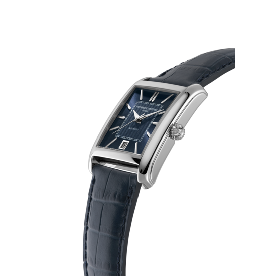 Frederique Constant Frederique Constant Classics Carree FC-303N4C6, Automaat 22x30mm, Staal/Leer blauw, Blauwe wijzerplaat, Datum, 3ATM.