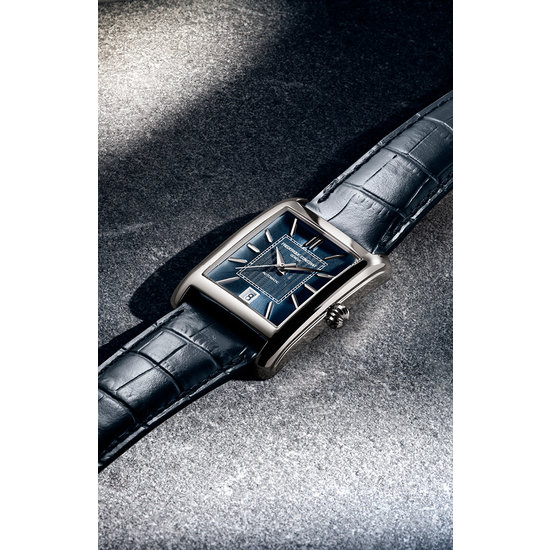 Frederique Constant Frederique Constant Classics Carree FC-303N4C6, Automaat 22x30mm, Staal/Leer blauw, Blauwe wijzerplaat, Datum, 3ATM.