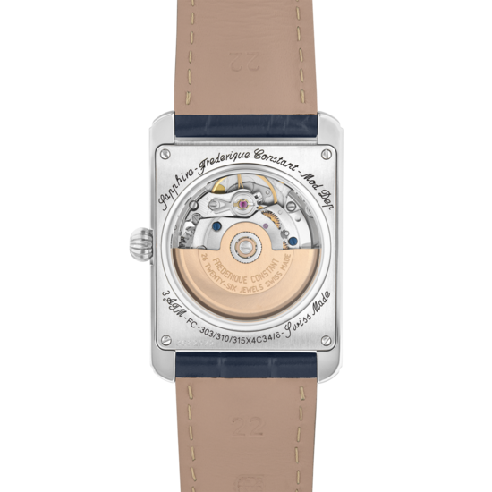 Frederique Constant Frederique Constant Classics Carree FC-303N4C6, Automaat 22x30mm, Staal/Leer blauw, Blauwe wijzerplaat, Datum, 3ATM.