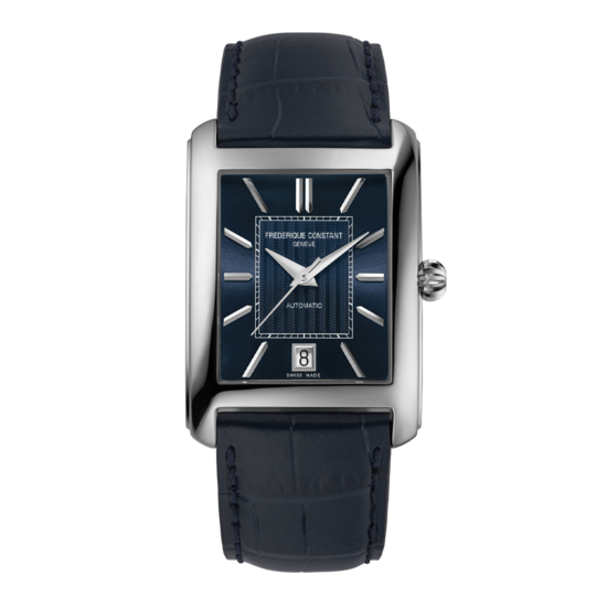 Frederique Constant Frederique Constant Classics Carree FC-303N4C6, Automaat 22x30mm, Staal/Leer blauw, Blauwe wijzerplaat, Datum, 3ATM.