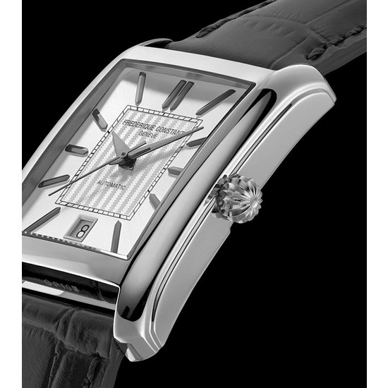Frederique Constant Frederique Constant Classics Carree FC-303S4C6, Automaat 22x30mm, Staal/Leer zwart, zilverkl. wijzerplaat, Datum, 3ATM.