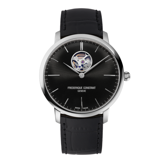 Frederique Constant Frederique Constant Slimline Heart Beat FC-312B4S6, Automaat, 40 mm, staal/leer zwart, zwarte wijzerplaat, 3ATM.