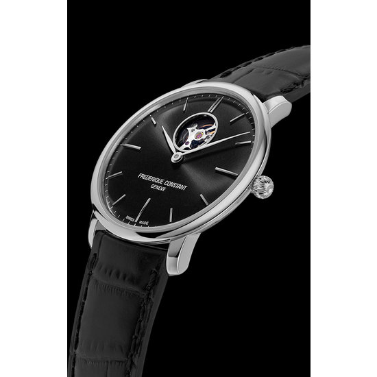 Frederique Constant Frederique Constant Slimline Heart Beat FC-312B4S6, Automaat, 40 mm, staal/leer zwart, zwarte wijzerplaat, 3ATM.