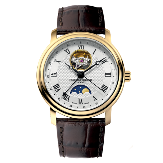 Frederique Constant Frederique Constant Classics Heart Beat FC-335MC4P5, Automaat, 40 mm, staal double/leer bruin, zilverkl. wijzerplaat, maan fase, pointer date, 6ATM.