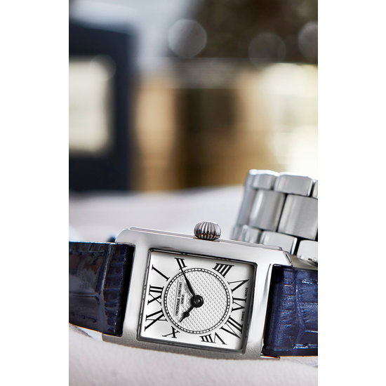 Frederique Constant Frederique Constant Carree Ladies FC-200MC16, staal/leer blauw, zilverkleur wijzerplaat, 3ATM.