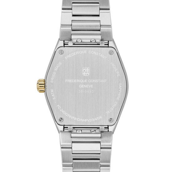 Frederique Constant Frederique Constant Highlife ladies FC-240VD2NH3B, staal/staal bicolor, quartz, 34 mm, zilverkleur wijzerplaat met diamant indexen, 5ATM