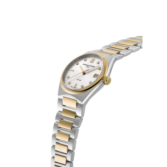 Frederique Constant Frederique Constant Highlife ladies FC-240VD2NH3B, staal/staal bicolor, quartz, 34 mm, zilverkleur wijzerplaat met diamant indexen, 5ATM