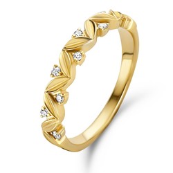 Huiscollectie 14krt geelgouden ring met 9x diamant, tot. 0.08ct H/SI, 1054677