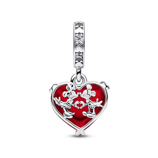 Pandora PANDORA DISNEY 792522C01 Mickey and Minnie sterling silver dangle with zirconia and red Murano glass