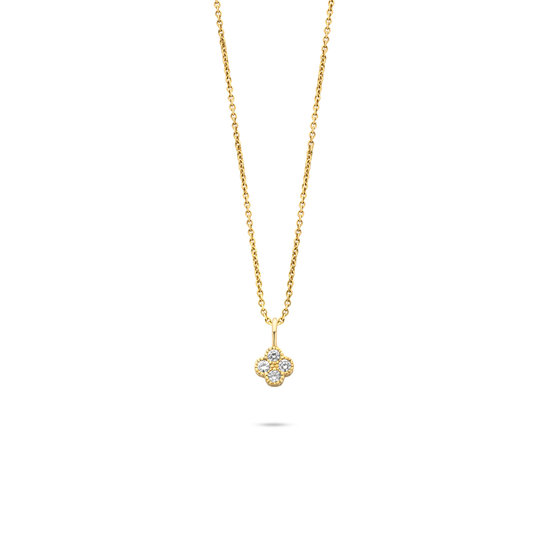Miss Spring MISS SPRING  MSH742-DI14krt geelgouden collier met hanger The Duchess met 4x 0.02ct diamant W/P, 45 cm