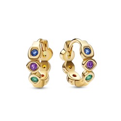 PANDORA Marvel infinity 14k gold-plated hoops with royal blue, royal purple, royal green, blazing yellow, honey coloured and salsa red crystal  262567C01