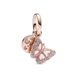PANDORA Rosé Butterfly 14k rose gold-plated dangle with fancy fairy tale pink and clear cubic zirconia, transparent pink plique a jour enamel 782555C01