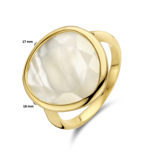 Collectie Milikan 14krt Geelgouden ring met druppelvormige platte parelmoer 5.5ct, 17x18 mm, maat 16.5