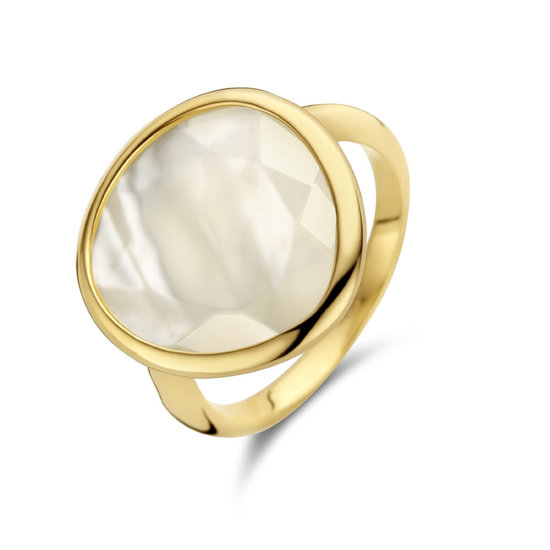 Collectie Milikan 14krt Geelgouden ring met druppelvormige platte parelmoer 5.5ct, 17x18 mm, maat 16.5