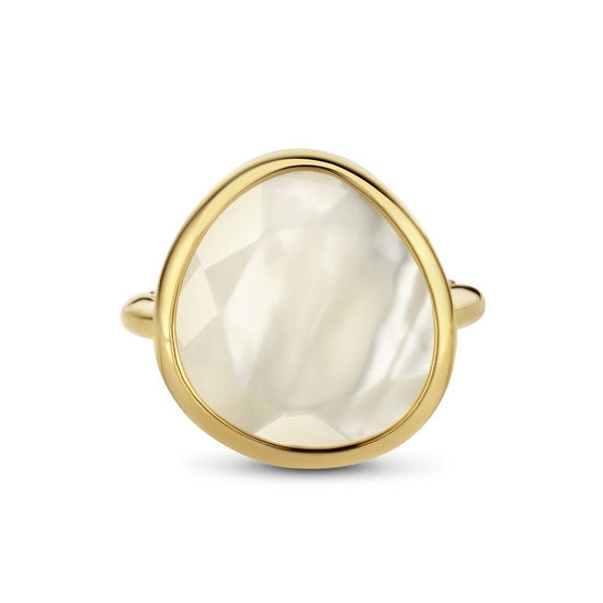 Collectie Milikan 14krt Geelgouden ring met druppelvormige platte parelmoer 5.5ct, 17x18 mm, maat 16.5