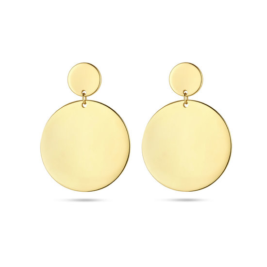 Collectie Milikan 14krt Geelgouden oorknoppen, rondje met rondje 15 mm als hanger, glanzend