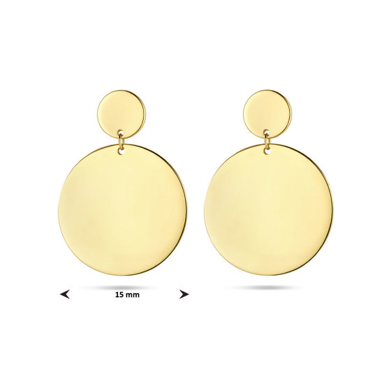 Collectie Milikan 14krt Geelgouden oorknoppen, rondje met rondje 15 mm als hanger, glanzend