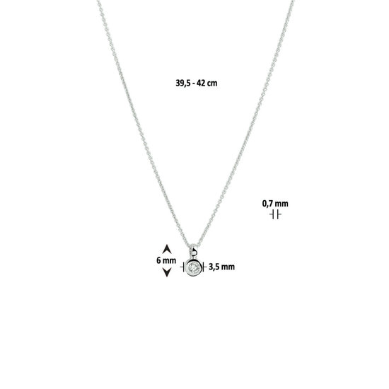 Collectie Milikan 14krt witgouden ankercollier 39.5-42 cm met solitairhanger, gladde chaton met diamant 0.05crt H/SI