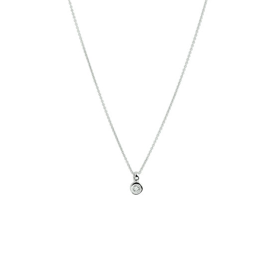 Collectie Milikan 14krt witgouden ankercollier 39.5-42 cm met solitairhanger, gladde chaton met diamant 0.05crt H/SI