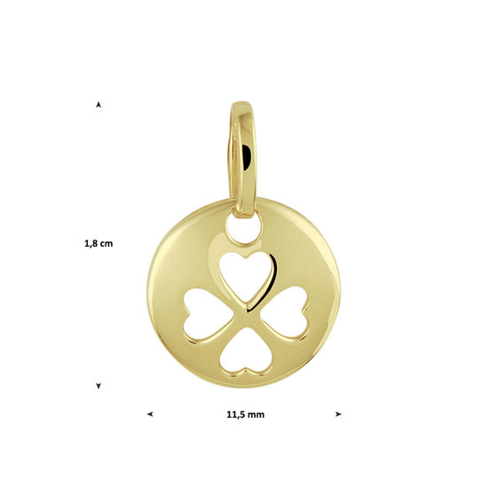 Collectie Milikan 14krt Geelgouden hangertje, klaver 4 uit rondje, 11.5 mm