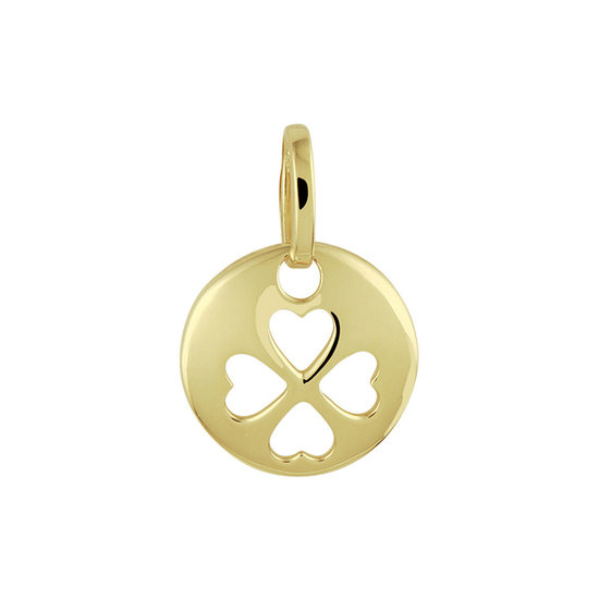 Collectie Milikan 14krt Geelgouden hangertje, klaver 4 uit rondje, 11.5 mm