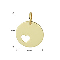 Collectie Milikan 14krt Geelgouden hangertje, graveerplaatje 10.5 mm met uitgesneden hartje