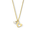 Collectie Milikan 14krt Geelgouden ankercollier met klein hartje + wit zoetwaterpareltje 3 mm, 41-44 cm