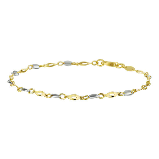 Collectie Milikan 14krt Bicolor armband, fantasieschakeltjes ovaal, 19 cm lang