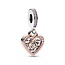 Pandora PANDORA 782641C01 Heart sterling silver and 14k rose gold-plated double dangle with fairy tale pink zirconial