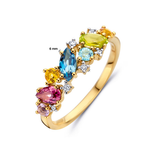 Collectie Milikan 14krt Geelgouden ring met edelsteenmix en tot. 0.04ct H/SI 1055450