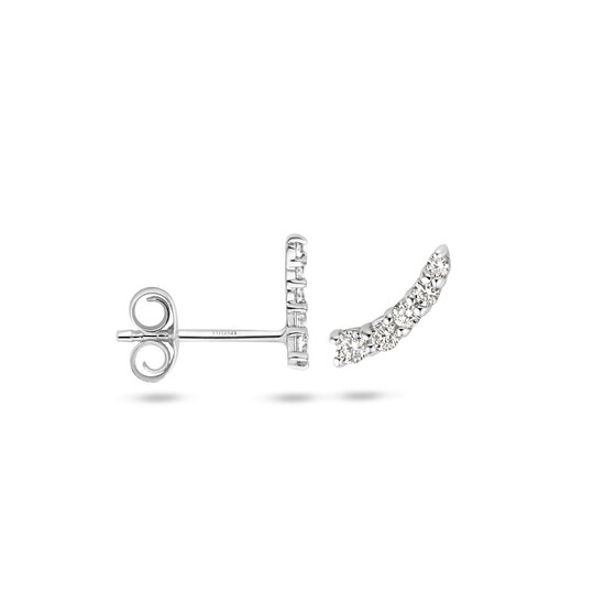 Blush BLUSH 14k Witgouden Oorstekers gebogen staafje met zirconia's 7319WZI (UITLOPEND)