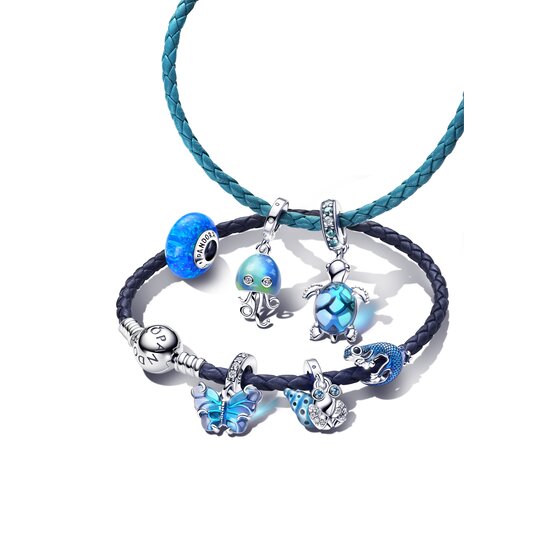 Pandora PANDORA Blue leather bracelet with sterling silver clasp 592790C01