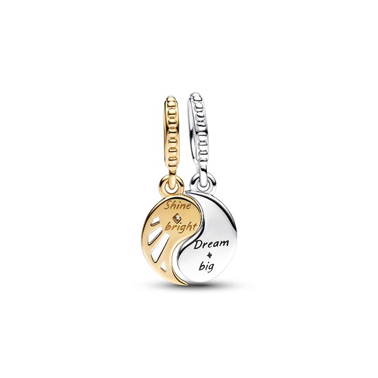 Pandora PANDORA Yin en Yang sterling silver and 14k gold-plated dangle with clear cubic zirconia and shaded blue enamel 762678C01