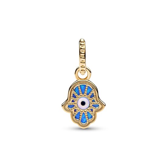 Pandora PANDORA Hamsa hand 14k gold-plated dangle with deep blue and white lab-created opal and black man-made composite 762699C01