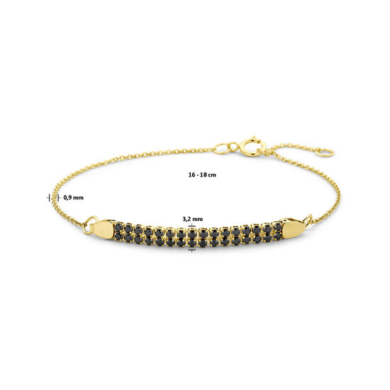 Collectie Milikan 14krt geelgouden armband, fijn ankerschakel met breder tussenstuk met zwarte spinel, 16-18 cm,  1055695