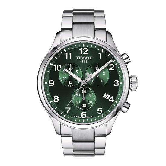 Tissot TISSOT Heren Chrono XL T1166171109200, staal/staal,  rond, chronograaf, saffier glas, groene wijzerplaat, datum-4, 10ATM.