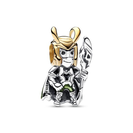 Pandora PANDORA Marvel Loki sterling silver and 14k gold-plated charm with transparent green and black enamel 762764C01