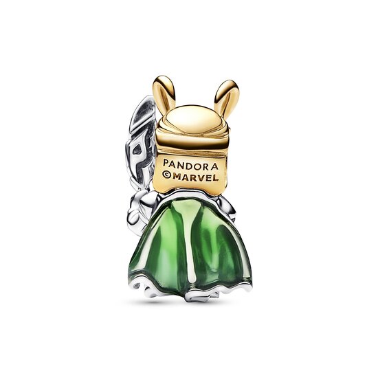 Pandora PANDORA Marvel Loki sterling silver and 14k gold-plated charm with transparent green and black enamel 762764C01