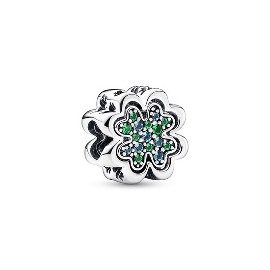 Pandora PANDORA Clover sterling silver splittable charm with icy green and royal green crystal 792752C01