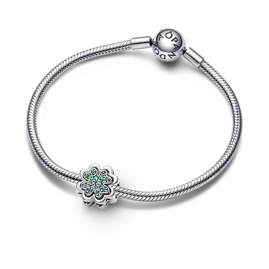Pandora PANDORA Clover sterling silver splittable charm with icy green and royal green crystal 792752C01