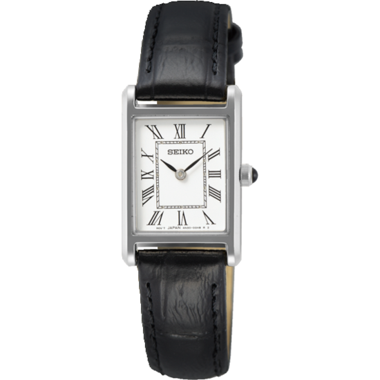 Seiko SEIKO SWR053P1, staal / leer zwart, vierkant, witte wijzerplaat, 3 ATM. - Copy