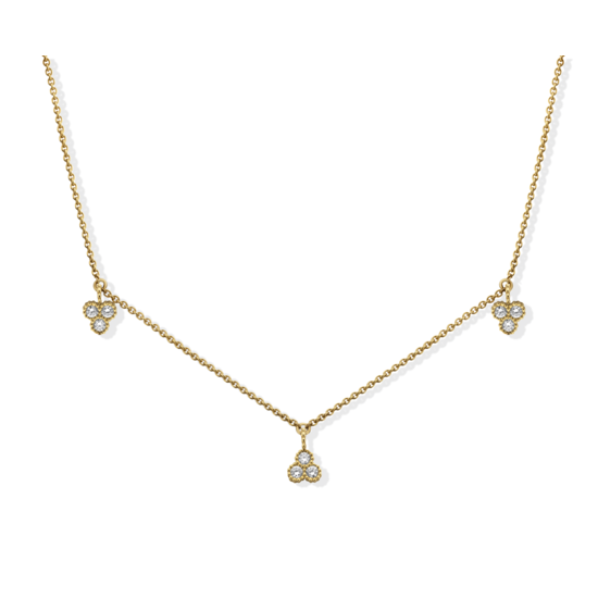 Miss Spring MISS SPRING MSC743-3-DI 14krt geelgouden collier The Duchess 3x klaver met 9x diamant tot. 0.27ct W/P, 40-45 cm