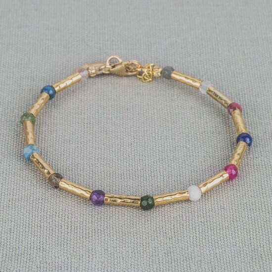 Jéh Jewels Jéh Jewels armband, GoldFilled met regenboog edelsteentjes, 19.5 cm