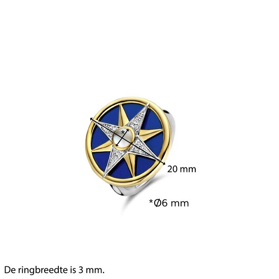 Ti Sento Milano TI SENTO MILANO 12303BL Zilver gerhodineerde ring met vergulde rand en ster met blauw emaille