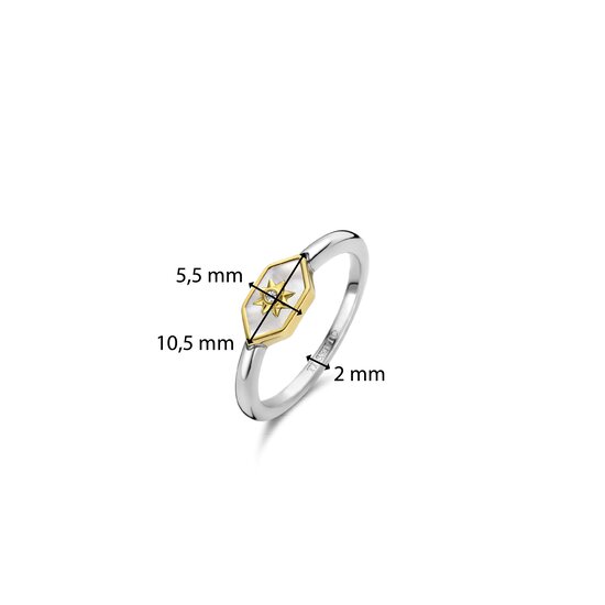 Ti Sento Milano TI SENTO MILANO 12311MW Zilver gerodineerde ring met vergulde zeshoek zetrand en parelmoer steen met sterretje en zirconia