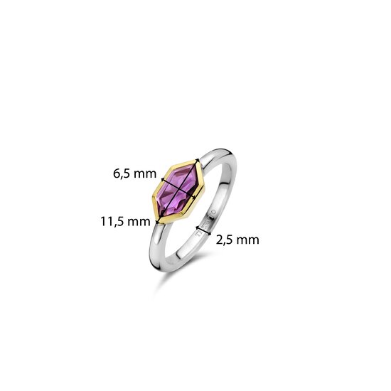 Ti Sento Milano TI SENTO MILANO 12312PU Zilver gerodineerde ring met vergulde zeshoek zetrand met paarse zirconia