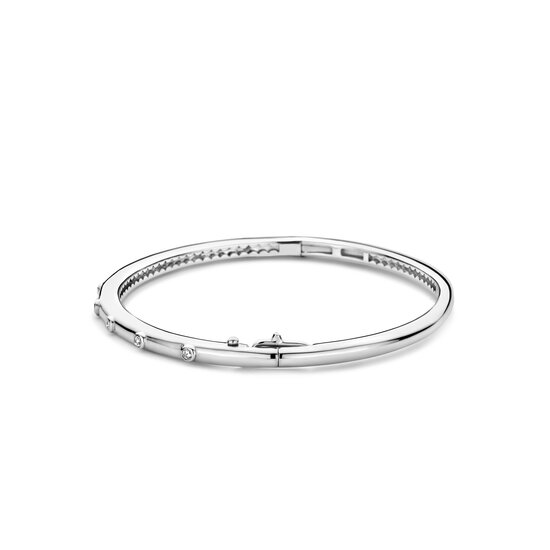 Ti Sento Milano TI SENTO MILANO 23031ZI Zilver gerodineerde bangle met scharnier met 9x zirconia in gladde zetkast