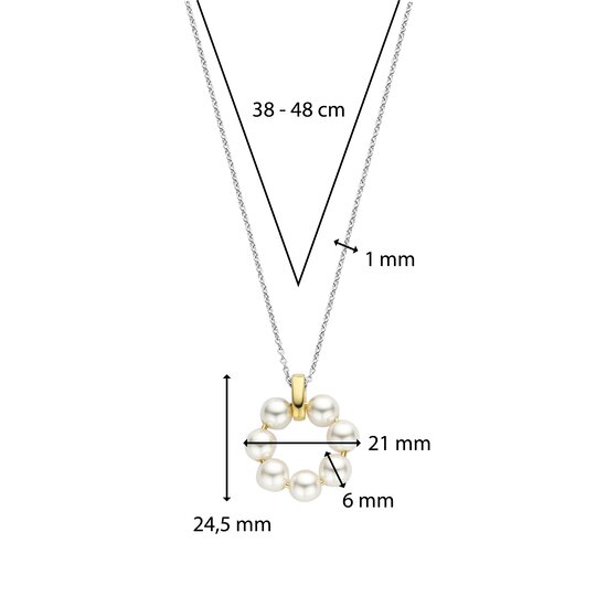 Ti Sento Milano TI SENTO MILANO 34036YP/42 Zilver gerhodineerd collier, met hanger verguld en 7x imi-parel wit, 42 cm